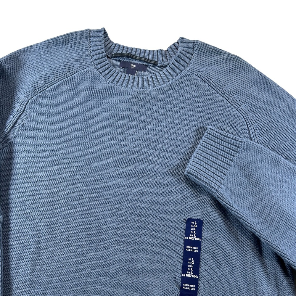 New Gap Sweater Mens Large Robin Blue Crew Neck Cotton Raglan Long Sleeve Knit